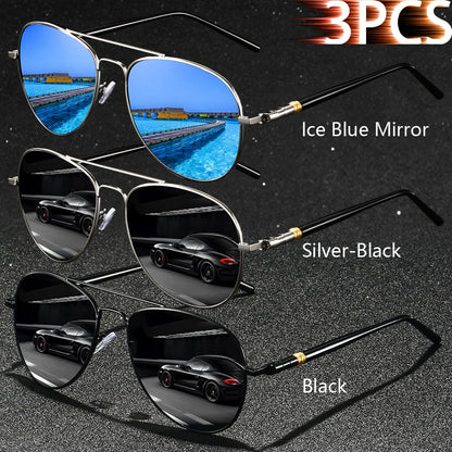 3 PCS Fashion Vintage Square Metal Frame Sunglasses Men Women Fishing Driving Luxury Brand Designer Sun Glasses  Eyewear UV400