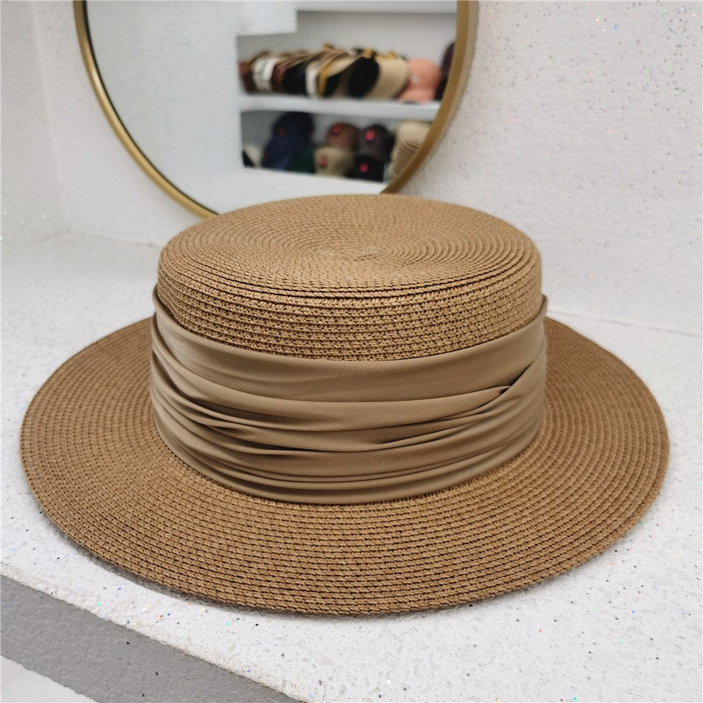 New Fedoras Summer Women's Boater Beach Hat Wide Side Female Casual Panama Hat Lady Classic Flat Bowknot Straw Sun Hat Women