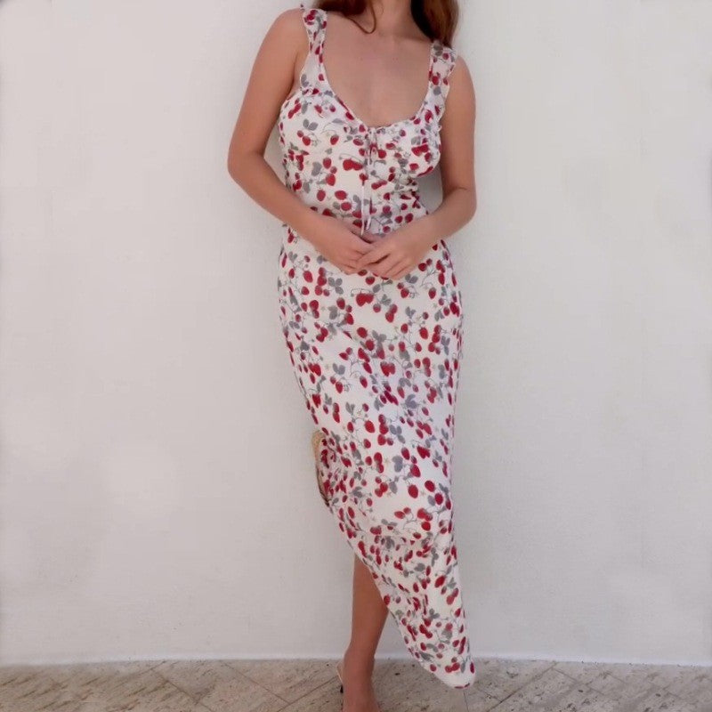 Cryptographic Summer Floral Print Plunge Maxi Dress Outfits Sexy Backless Fairy
