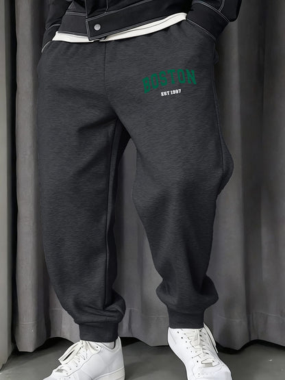 Boston Letter Simple Printing Male Sweatpants Soft Warm Britches Autumn Street Long Pants Hip Hop Fashion All-Match Trousers