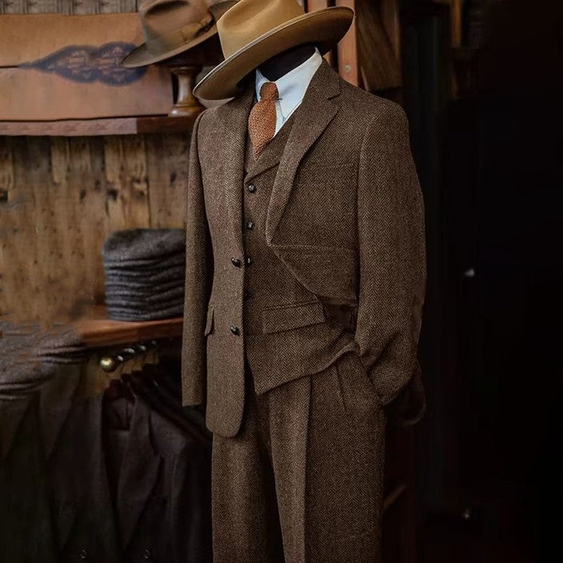 Men's Three-piece Suit Herringbone Pattern Single Breasted Slim Fit Suits for Men Suit Set Luxury 2025 Costumes Man Formal Suits