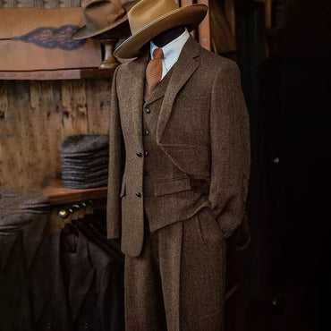 Men's Three-piece Suit Herringbone Pattern Single Breasted Slim Fit Suits for Men Suit Set Luxury 2025 Costumes Man Formal Suits