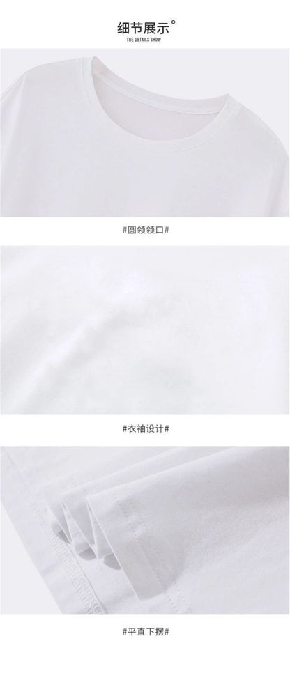 2PCS 100% Cotton Solid T Shirts Men's and Women's Short Sleeve White Tees Casual Breathable Loose Round Neck T-shirt Couple Tops