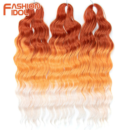 FASHION IDOL Cabelo de Crochê Torção Laranja Extensões de Cabelo Trançado de Onda Profunda Sintética Cabelo Onda de Água 24 Polegadas Fibra Resistente ao Calor
