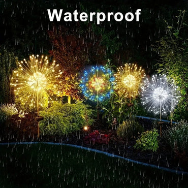 8 Mode Firework Lamp Solar Powered Outdoor Grass Globe Dandelion Fireworks Lamp for Garden Yard Lawn Landscape Holiday Light