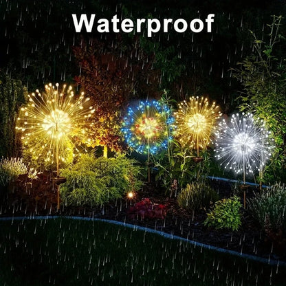 8 Mode Firework Lamp Solar Powered Outdoor Grass Globe Dandelion Fireworks Lamp for Garden Yard Lawn Landscape Holiday Light