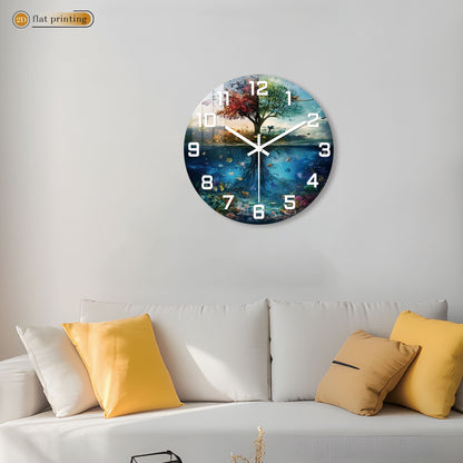 Tree of Life with Underwater Scene Wall Clock, Nature Harmony Theme Decor, Silent Quartz Movement Decorative Timepiece