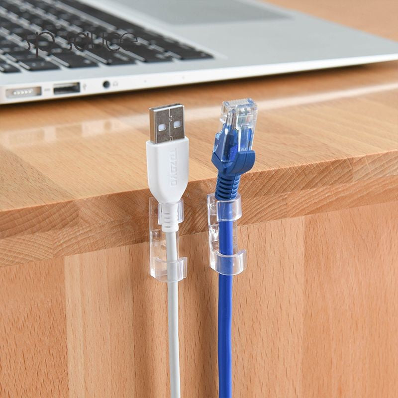 20/100 peças Grampos Organizadores de Cabos Suporte de Fio Transparente Gerenciador de Fios de Casa Escritório Enrolador de Linha de Dados USB Protetor de Ganchos