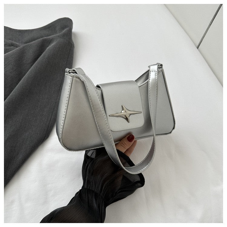 Silver Shoulder Bags for Women 2024 Classic Y2K Small Purse Glossy PU Leather Luxury Brand Female Underarm Handbags Daily Bag