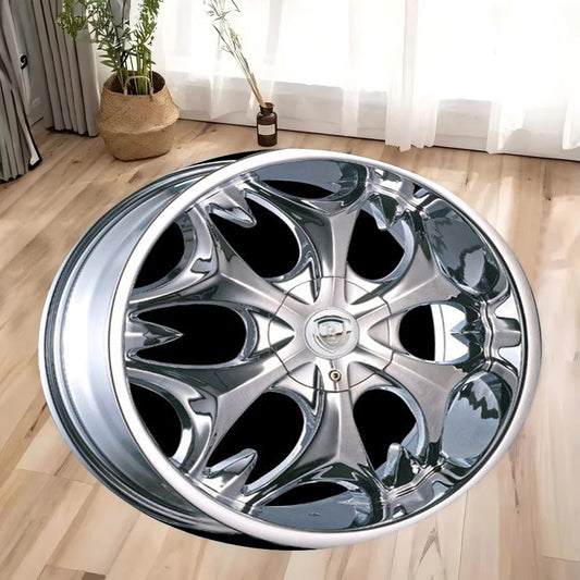 Crystal Velvet Carpet Car Wheels Printing Round Rug Soft Non-Slip Floor Mat for Living Room Bedroom Kitchen Bathroom Decor