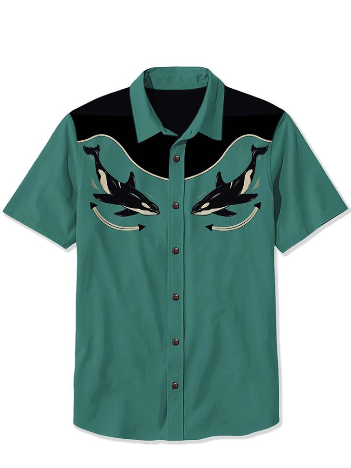 Men's Western Cowboy Style Short Sleeve Shirt Comfortable Breathable Summer Art Button Top Camisas Hawaianas Divertidas