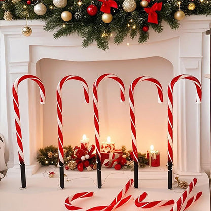 1 set of 5-in-1 outdoor solar powered Christmas cane lights, suitable for decorating Christmas, gardens, and Christmas trees