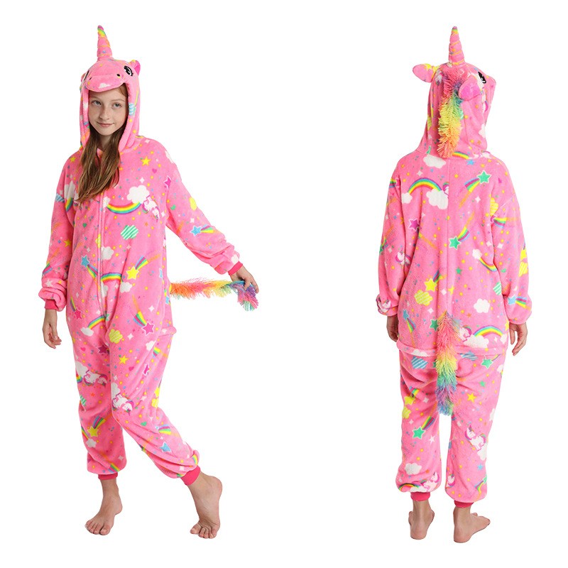 Winter Kids Pajama Sets Soft Warm Flannel Unicorn Costume Kigurumi Boy Girl Onesie Set Panda Tiger Bunny Deer Lion Pyjamas Suit