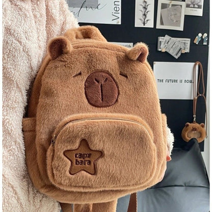 Bolsa Escolar Capivara Pelúcia Mochila Capivara Bolsa de Pelo Casual Versátil Mochila Escolar de Grande Capacidade 2025