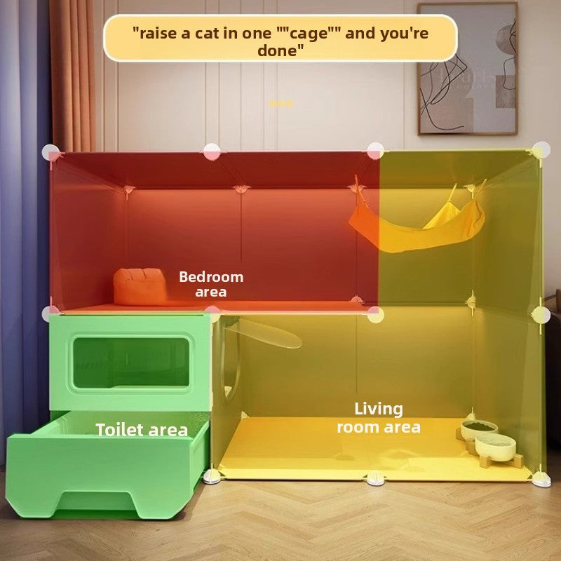 Gaiolas Grandes para Gatos com Cama e Caixa de Areia Casa de Gatos Interna de Vários Níveis Espaçosa Vila para Animais de Estimação 3 em 1 Cercadinho Espaçoso com Área de Descanso