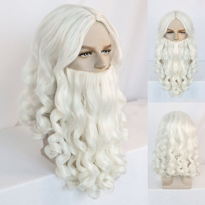 Peruca Sintética Branca Cacheada de Papai Noel para Cosplay Masculino Feminino, para Festas de Carnaval, Festivais de Música, Halloween