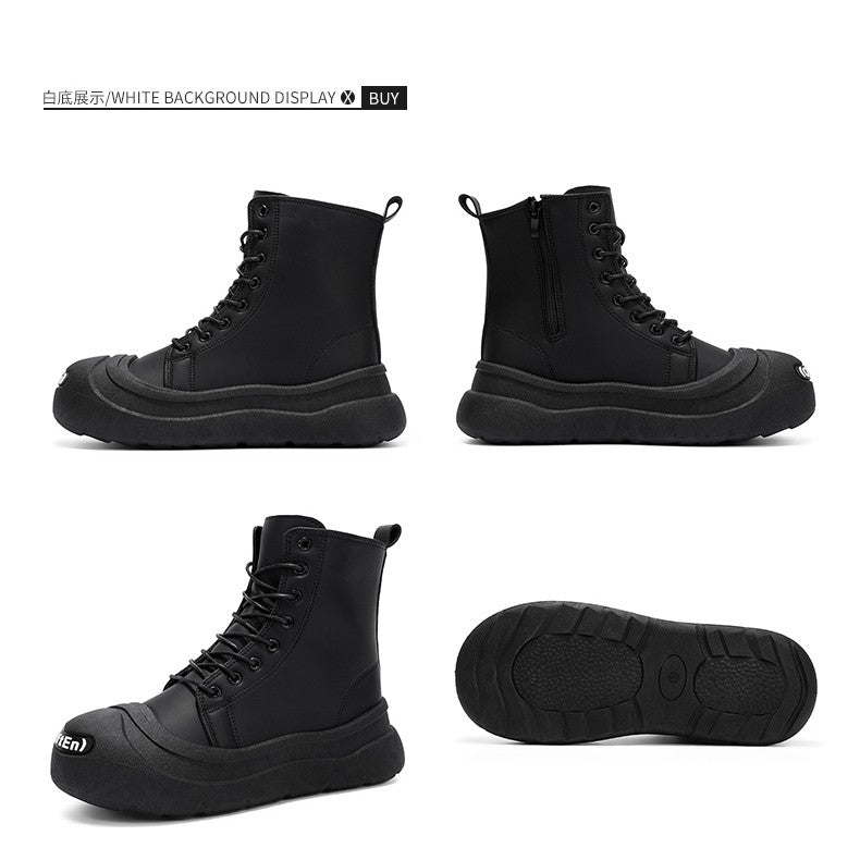 Large-size Autumn High-top Versatile Black Shoes, Men's Outdoor Anti-slip and Wear-resistant Casual Leather Boots