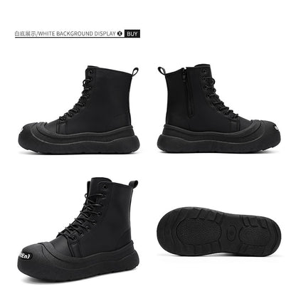 Large-size Autumn High-top Versatile Black Shoes, Men's Outdoor Anti-slip and Wear-resistant Casual Leather Boots