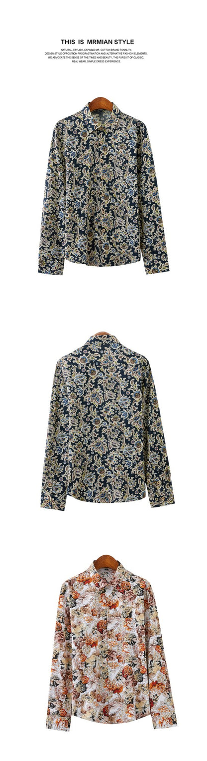 Size M- 5XL 2024 New Summer Mens Long Sleeve Hawaiian Shirts Cotton Casual Floral Shirts Wave Regular Mens Clothing Fashion CS11