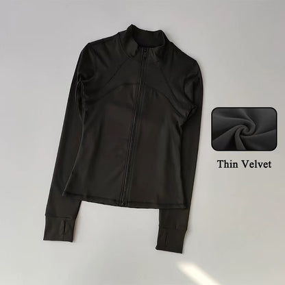 Women's High-End Velvet Yoga Jacket Stand Collar Long Sleeve Fitness Running Training Top for Autumn Winter Sports
