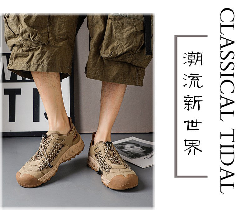 Sandals men's tide summer new style leather toe cap outdoor leisure sports hollow sandals beach shoes