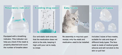 Câmara de Aerossol Felino Cão de Estimação Portátil Inalador Espaçador com Indicador de Respiração Máscara de Silicone para Equipamento Veterinário Clínica Veterinária