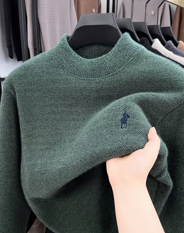 High end brand velvet sweater men's new designer fashion exquisite pony embroidery winter thick warm round neck knitted pullover