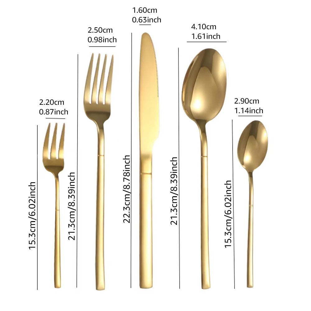 Conjuntos de talheres de ouro 30 peças, talheres de aço inoxidável, garfo de sobremesa, colher de café, talheres laváveis em lava-louças para jantar, cozinha e mesa.