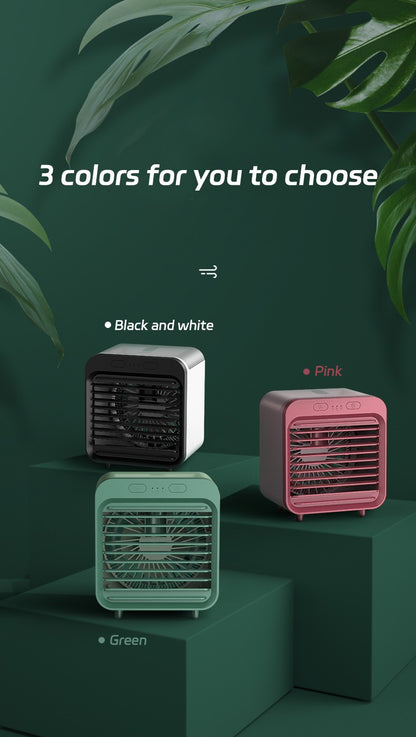 Portable USB Rechargeable Air Cooler - 3-in-1 Mini AC Fan with 7 Color LED, 4000mAh Battery for Home/Office/Camping