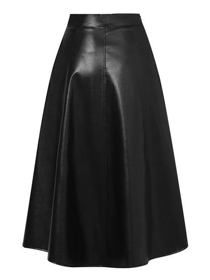 Plus Size 5XL ZANZEA Women PU Leather Midi Jupes Elegant Casual Autumn Loose High Waist Skirt Solid Skirt High Waisted Falda