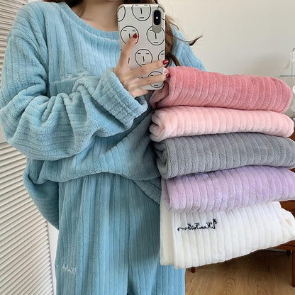 New Autumn/Winter Coral Fleece Pyjamas for Women Thickened Homewear Student Comfort Cotton Fleece Plus Size Fashion Pyjama Set