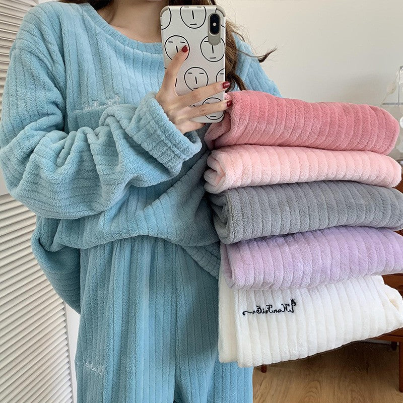 New Autumn/Winter Coral Fleece Pyjamas for Women Thickened Homewear Student Comfort Cotton Fleece Plus Size Fashion Pyjama Set