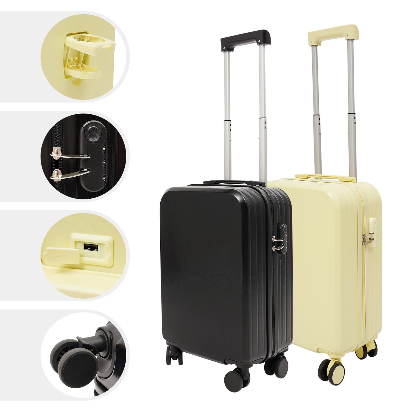 Mala de Viagem 20 Polegadas, Mala de Bordo, Mala com Porta Copos, Mala de Viagem com Porta USB