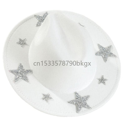 Elegant Western Hat Shimmering Rhinestones Star Sunproof Hat For Women Men Wear J78E