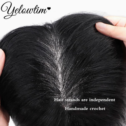 Peruca Masculina Sintética Curta com Topo de Cabelo Yelowtim para Jovens com Calvície, Queda de Cabelo, Entrada Alta, Extensões de Cabelo com Clip