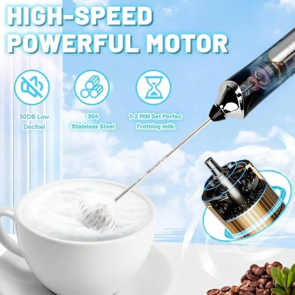 Máquina de café elétrica, batedor de ovos, espumador de bebidas portátil recarregável, batedor de geleia e creme portátil de 3 velocidades, liquidificador de cozinha