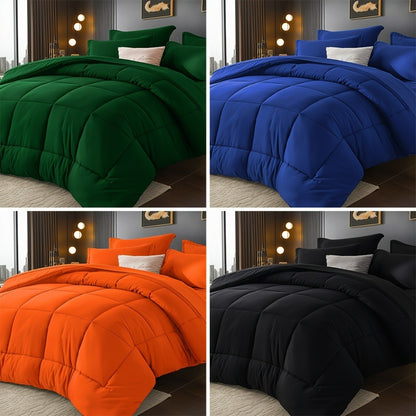 Edredom Xadrez Luxuoso de 5/7 Peças, Microfibra Macia, Respirável, Fácil de Cuidar para Todas as Estações, Conjunto de Cama com Alternativa de Pena de Ganso
