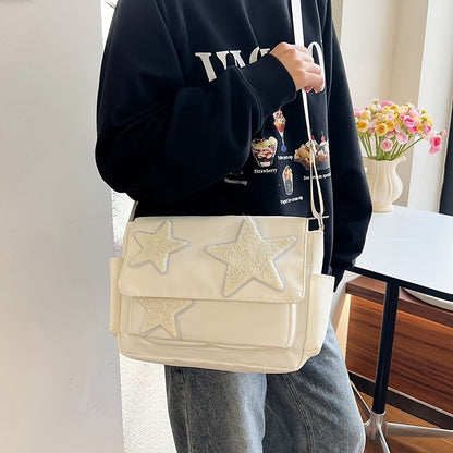 Cute Academic Star Print Shoulder Bag, Large Capacity Tote for Students, Casual Commuter Crossbody Purse, 1-Pack