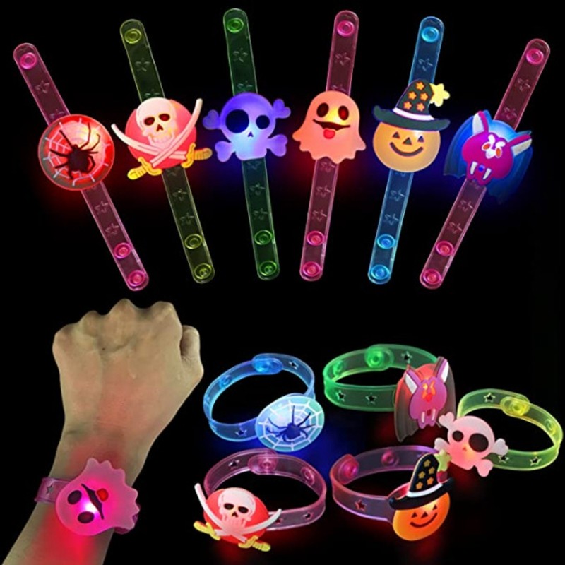 5/10/20PCS Glowing Halloween Pumpkin Ghost Bracelet Rings Night Decor Halloween Party Favor Festival Carnival Gifts Bag Fillers