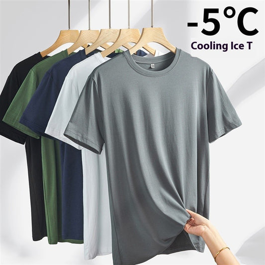 Men's Summer New Ice Silk Short-Sleeved T-Shirt Ice Cool Silk Smooth Men's Thin Top Loose Half-Sleeved Men's Body Shirt Pajamas