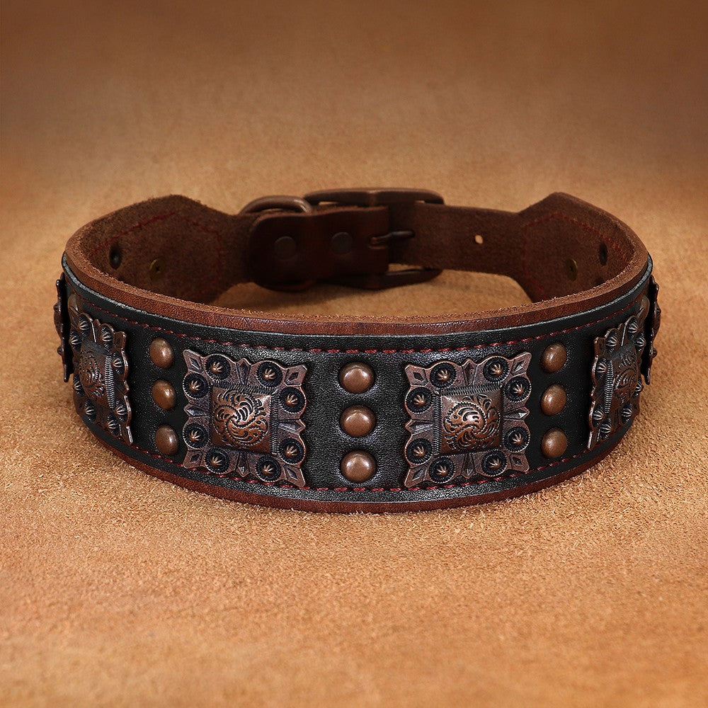 Coleira Legal Com Espinhos Para Cães De Porte Médio E Grande, Couro Genuíno, Pitbull, Bulldog, Acessórios Ajustáveis Para Animais De Estimação, Coleiras, Colar