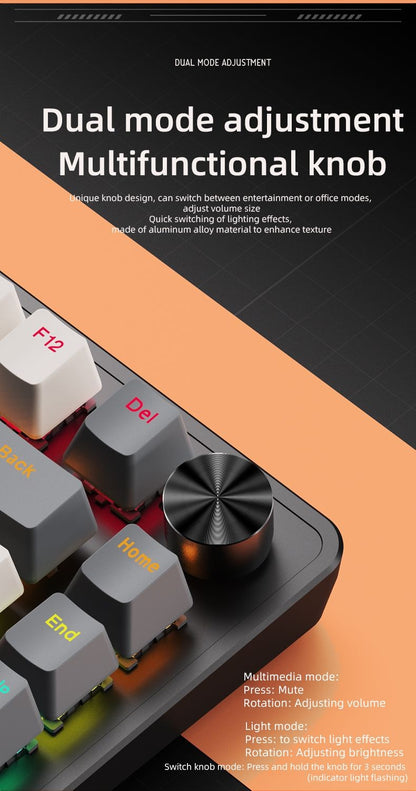 Teclado Mecânico com Fio 75% com Botão de Mídia, Teclado Gamer Preto APAYADO, Hot-Swap, Retroiluminação de Caractere Transparente com Teclas ABS