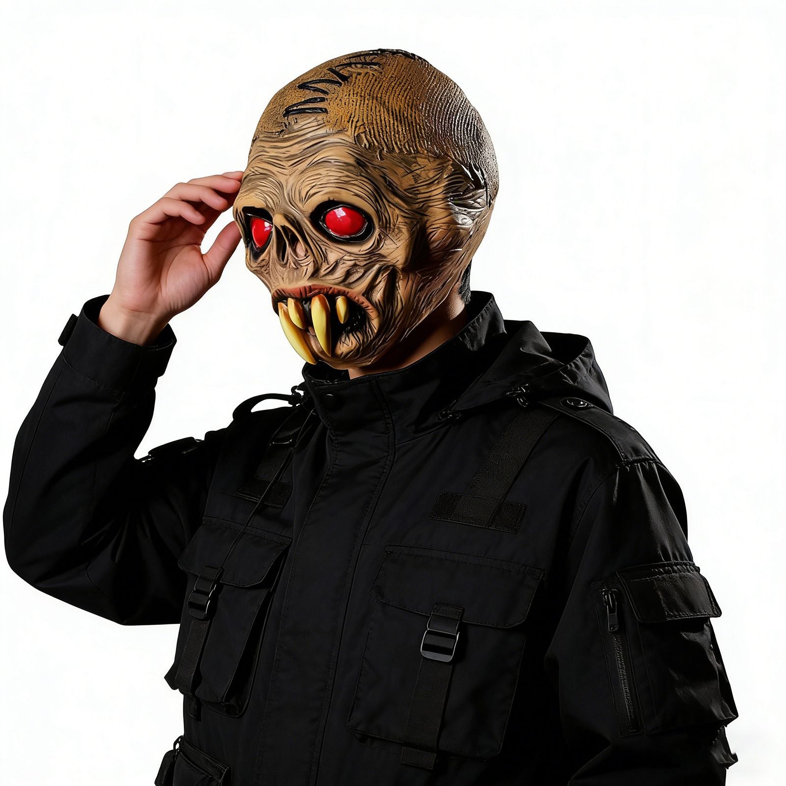1Pc Scary Zombie Monster Latex Full Face Mask Red Eyes Yellow Fangs Unisex Halloween Cosplay Prop