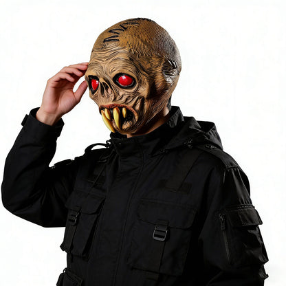 1Pc Scary Zombie Monster Latex Full Face Mask Red Eyes Yellow Fangs Unisex Halloween Cosplay Prop