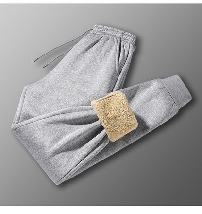 Calças masculinas para outono e inverno, forradas com lã para uso externo, calças casuais, calças de moletom esportivas quentes de lã de carneiro