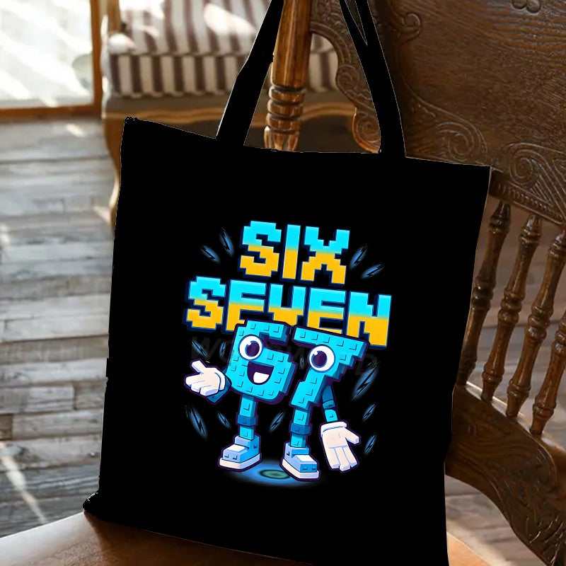 Bolsa de ombro engraçada para homens e mulheres 67 Number Italian Brainrot Fashion Meme Seis Sete Trend Canvas Tote Bags Presentes de aniversário para adolescentes Bolsa de mão
