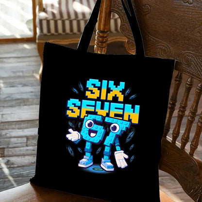 Bolsa de ombro engraçada para homens e mulheres 67 Number Italian Brainrot Fashion Meme Seis Sete Trend Canvas Tote Bags Presentes de aniversário para adolescentes Bolsa de mão