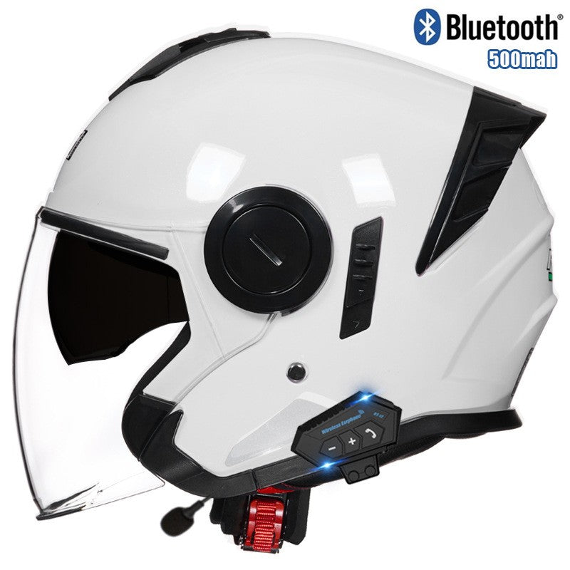 Capacete 3/4 para Motocicleta com Bluetooth, Viseira Dupla, Aprovado pelo DOT, Capacete de Pilotagem para Bicicleta Elétrica e Motocicleta