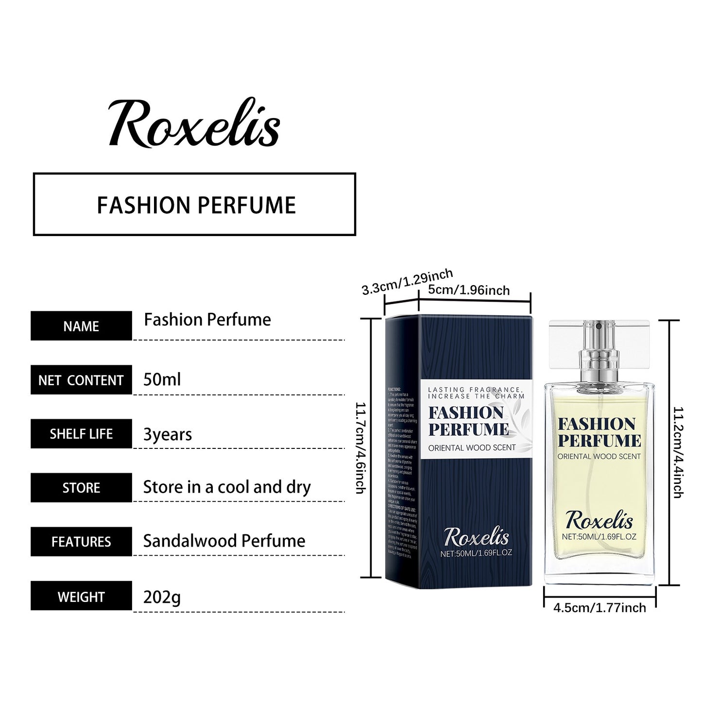 Roxelis 50ml Sandalwood Perfume Men Pheromone Freshing Fragrance Oriental Wood Flirting Dating Long Lasting Scent Perfume Spray