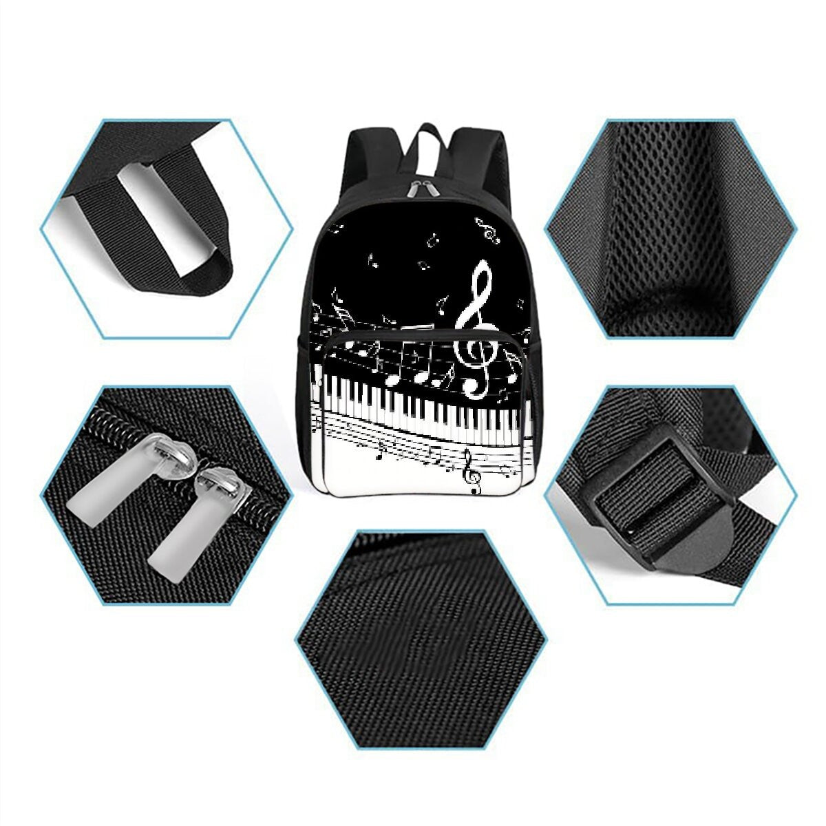 Musical Note Print Square Front Pocket Backpack Zipper Large Capacity for Boy/Girls Best Gift 3D Cartoon Children's School Bag